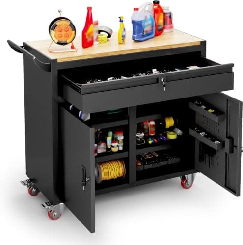 biosplot 46" Rolling Chest with Wooden Workbench Top