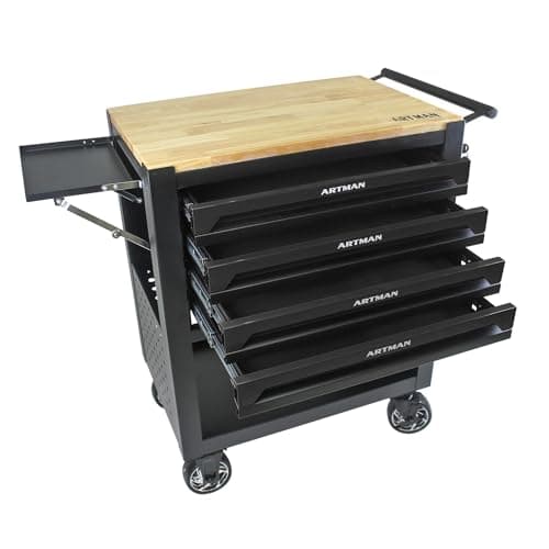 JOYBASE Rolling Tool Chest, 4 Drawers, Wood Top