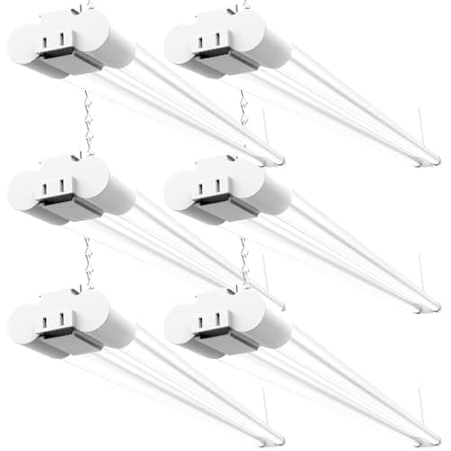 Sunco Lighting 4 ft Shop Light, 4,500 lm, 5000K, 6-Pack