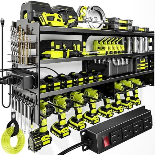 POKIPO 4-Tier Power Tool Rack with Charging Station