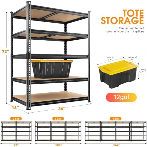REIBII 5-Tier Shelving, 2,400 lb, 2-Pack