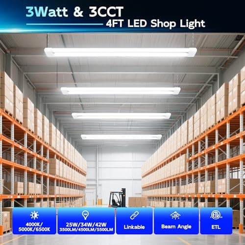 hykolity 4 ft Shop Light, 5,500 lm, 3-CCT / 3-Level